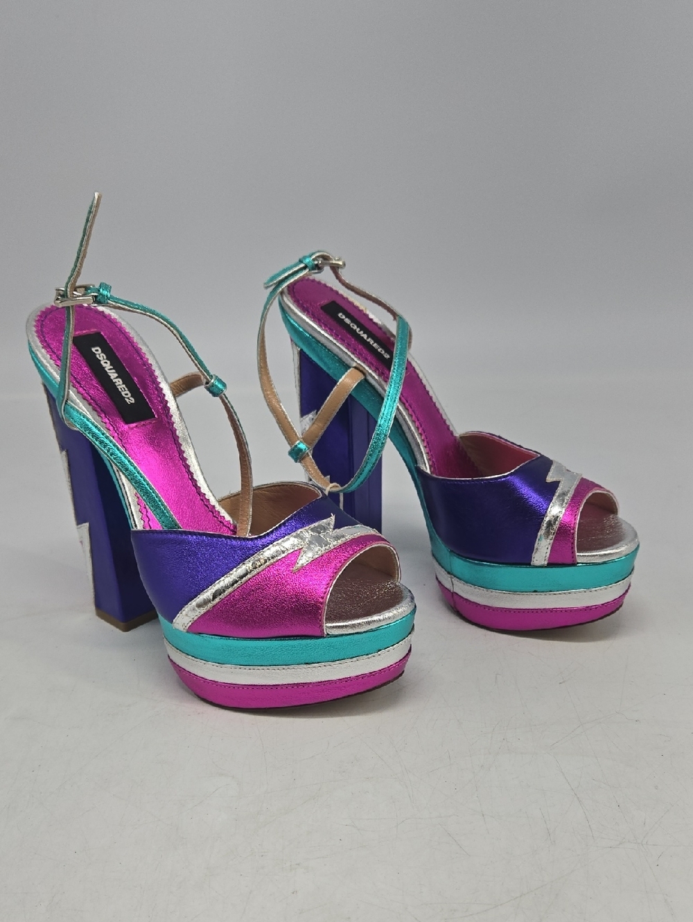 DSQUARED2 Ziggy Metallic Colour-Block Platform Sandals EU 36 US 6